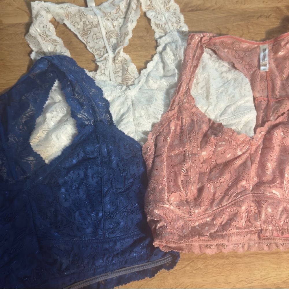 Elegant Lace Bralette Set - Blue, White, Pink